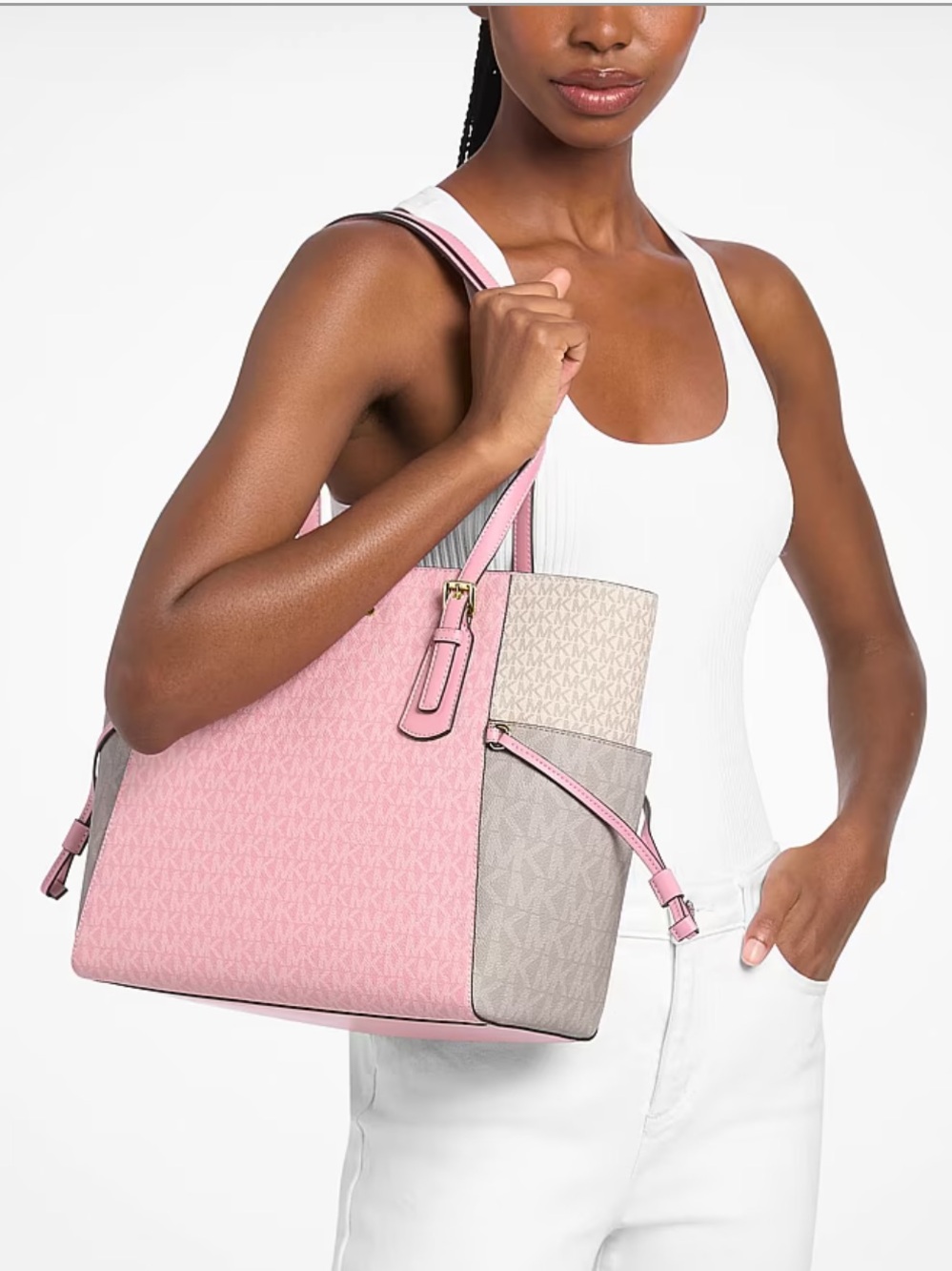 Michael Kors Pink and Gray Signature Tote with Matching Wallet - Picture 2 of 15